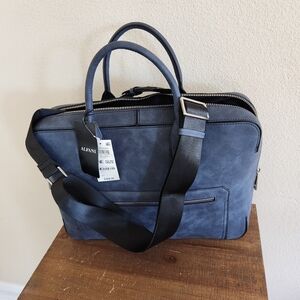 Alfani Mens Blue Suade Messenger Bag NWT